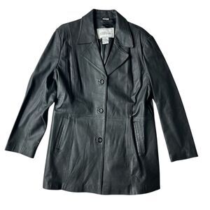 VINTAGE 90S MODERN ESSENTIALS GENUINE LEATHER SHORT TRENCH JACKET XL WOMENS